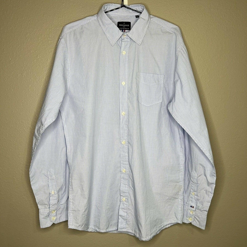 Trouvaille Men's White & White Long Sleeve Plaid Check Button-Up Shirt Sz L